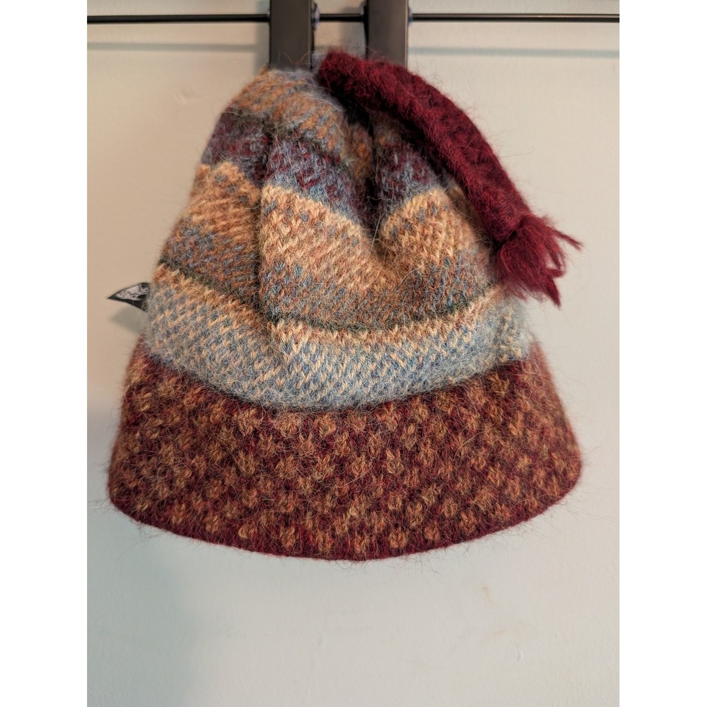 Turtle Fur Kids Alpaca Wool Knit Beanie Hat Striped Burgundy Blue Tassel T1001